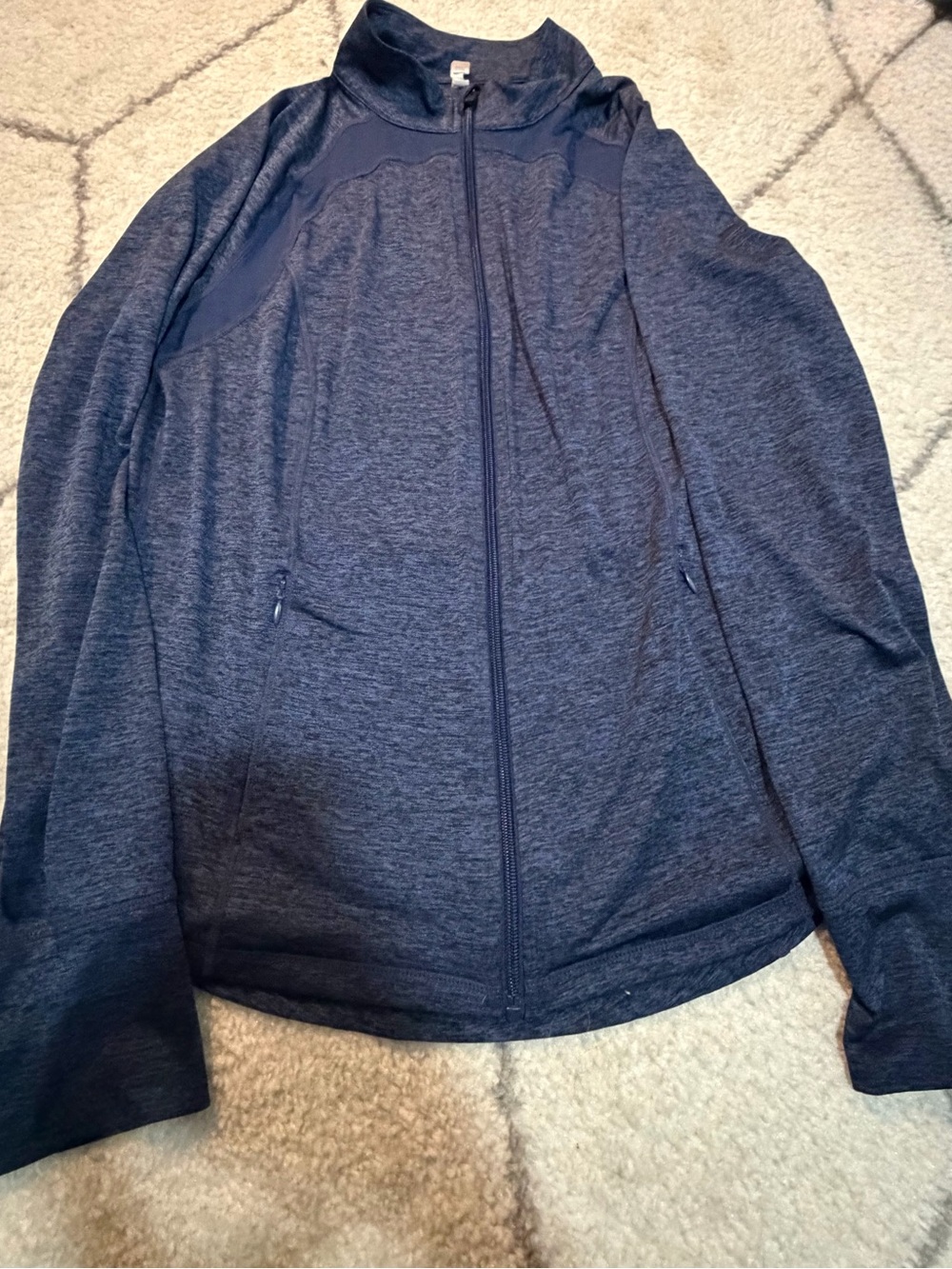 Ideology Performance Full Zip Jacket Heathered Navy Blue Size L Thumbholes